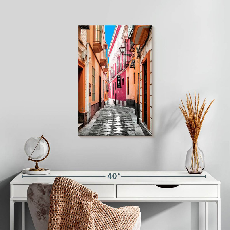 Rue piétonne colorée Sirci à Séville I, H 24 po x l 16 po