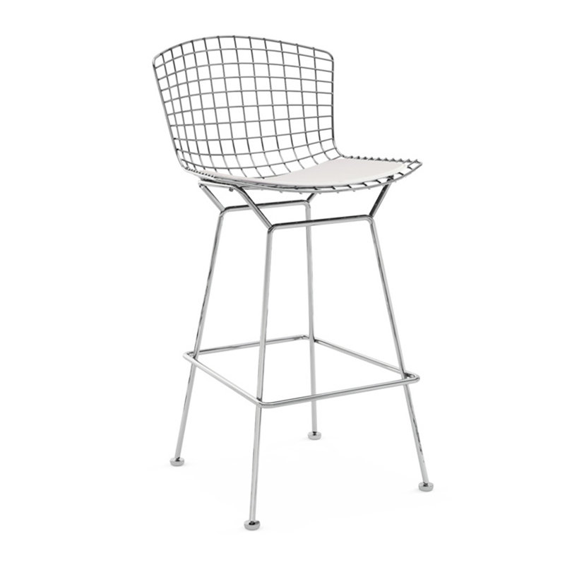Dulcemaria Upholstered Counter Stool with Metal Frame, Silver/White, 26" Counter Stool