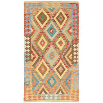 Rectangle 102 cm x 194 cm Wool Hand Woven Kilim Area Rug