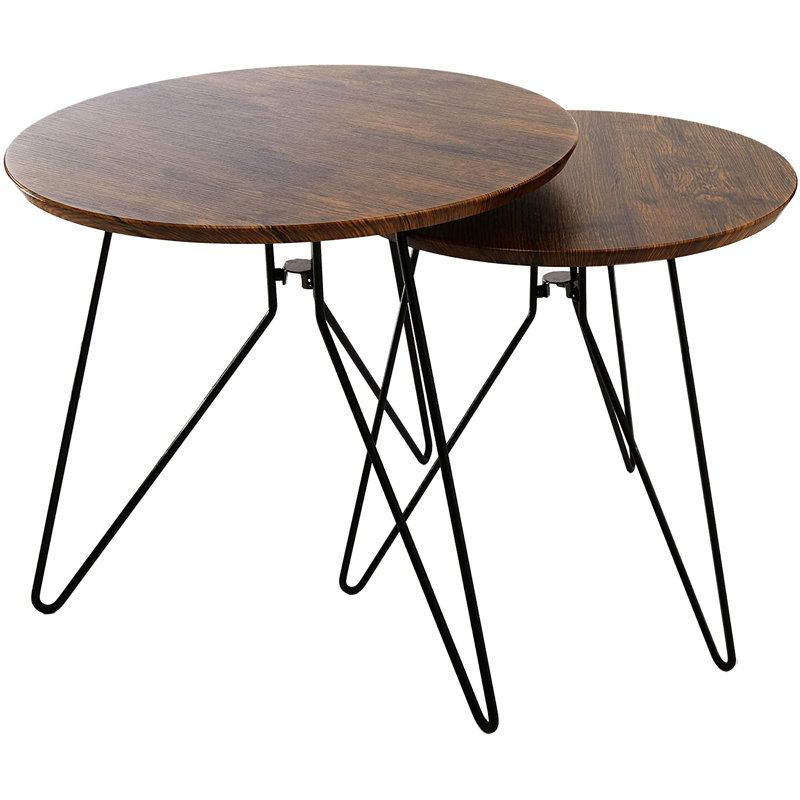 2 - Piece Living Room Table Set, Black, Medium Wood