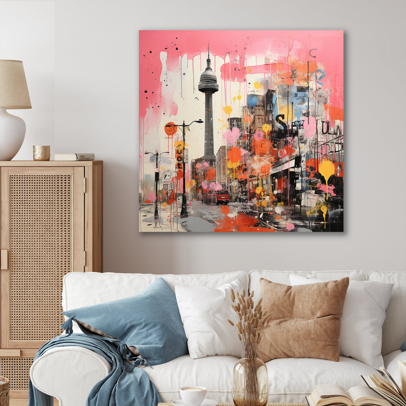 «Pink Vibrant Berlin Cityscape I», art mural Berlin, H 16 po x l 16 po x P 1 po, Toile tendue