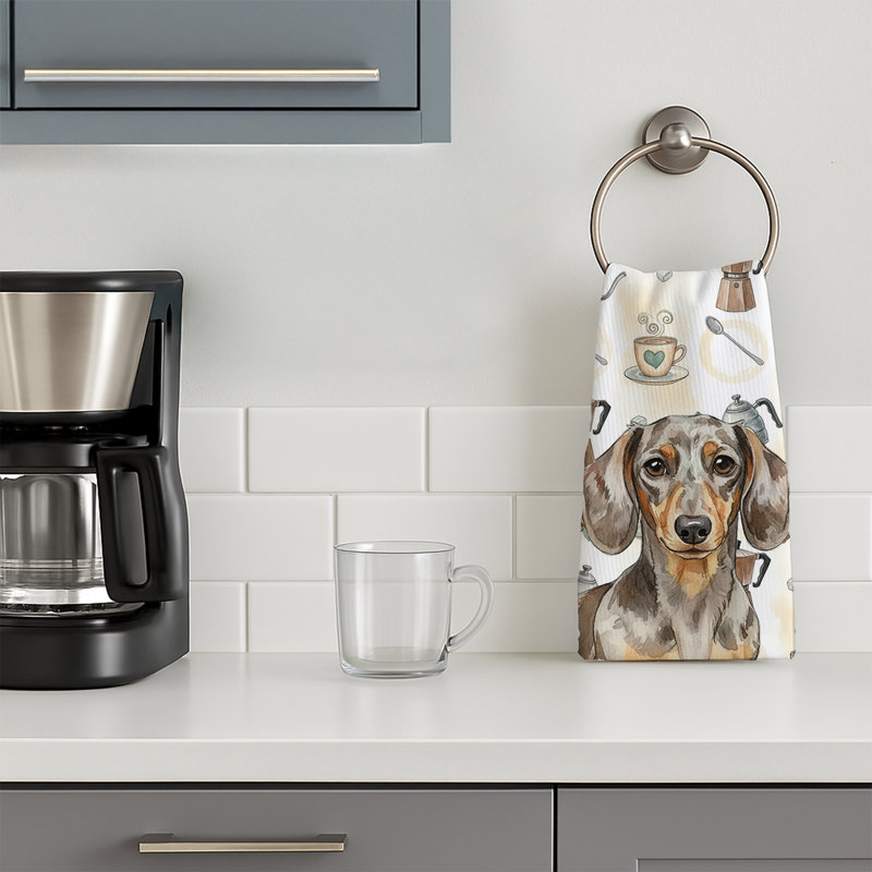 Dapple Dachshund Coffee Bar Kitchen Towel, Dapple Dachshund