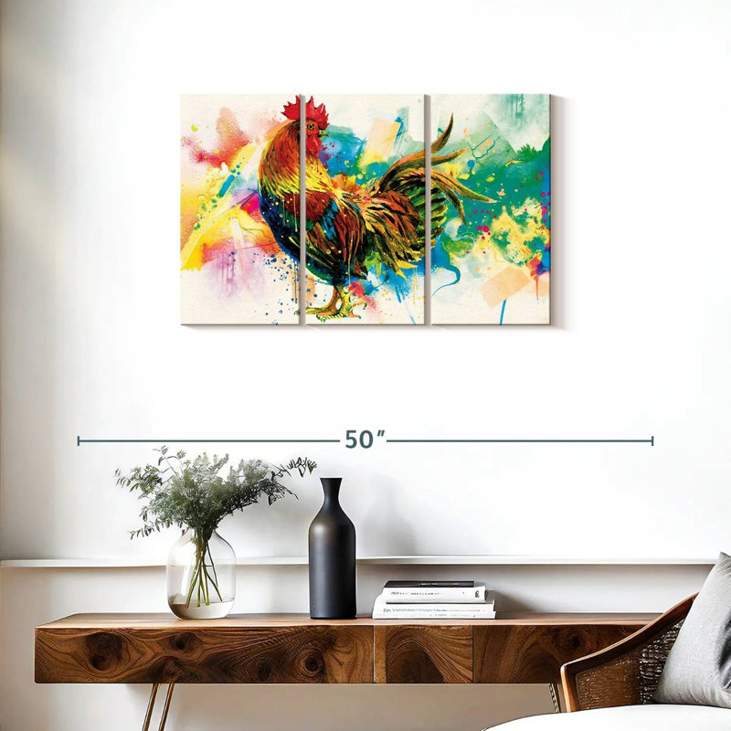 Ensemble de coqs sur toile 3 pièces, H 20 po x l 33 po x P 1,25 po