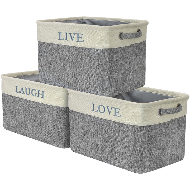 Sorbus Quote Fabric Cubby Organizer with Handles 3 Pack