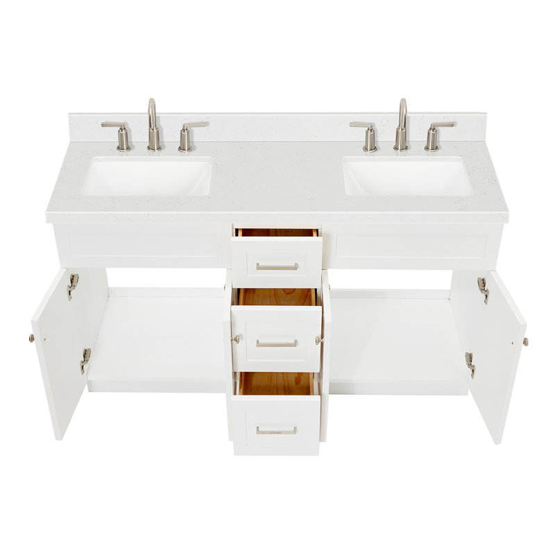 Hamlet 60.25'' Bathroom Vanity with Carrara Quartz Top, White