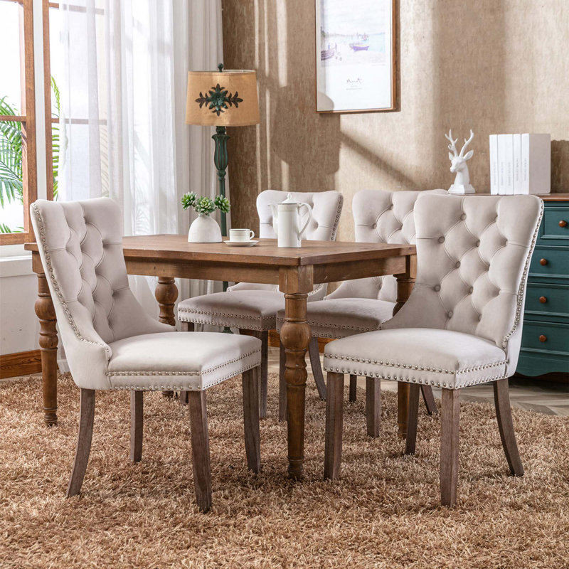 Gaje Velvet Side Chair, Beige, Natural