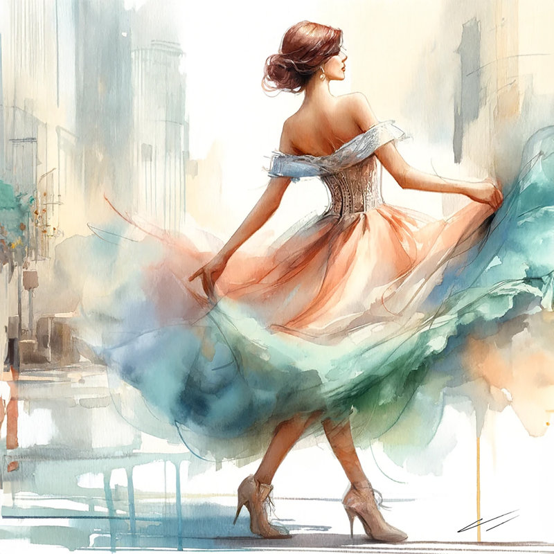 «City Elegance Watercolor Line Art», art mural sur toile tendue, H 20 po x l 20 po x P 1,5 po