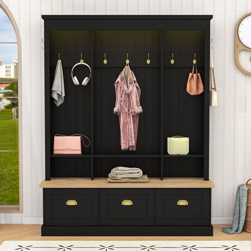 Multi-Functional Entryway Organizer with Lighting and Superior Craftsmanship, Black