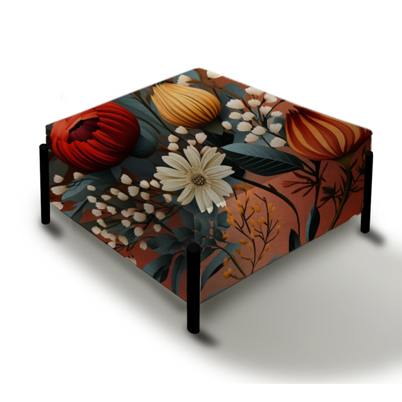 Motif floral rustique de style bohémien - grand repose-pieds carré floral