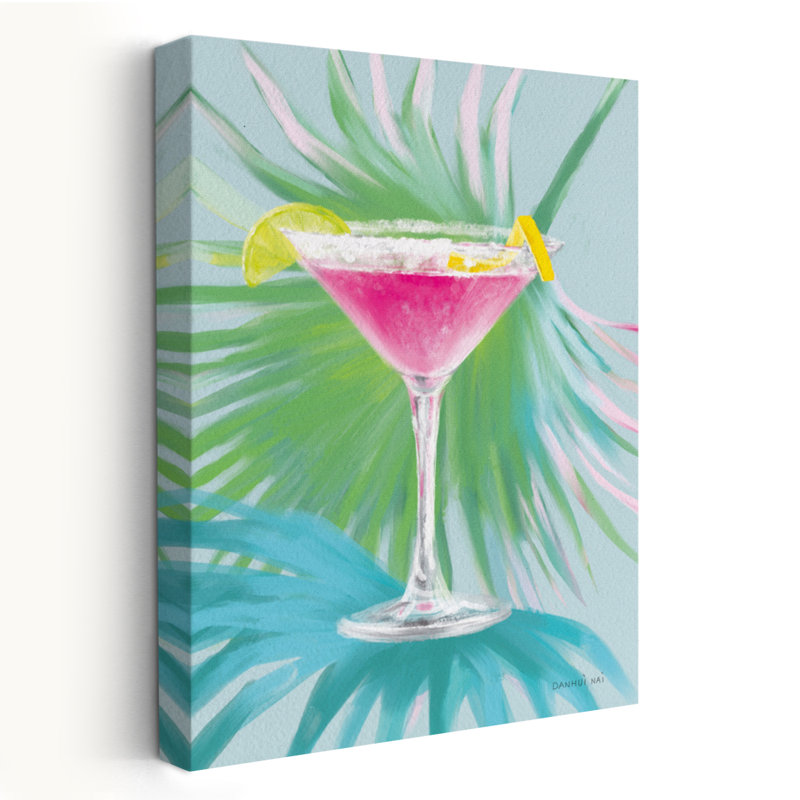 Tropical Cocktail II - cocktail bleu, art vert, H 24 po x l 16 po