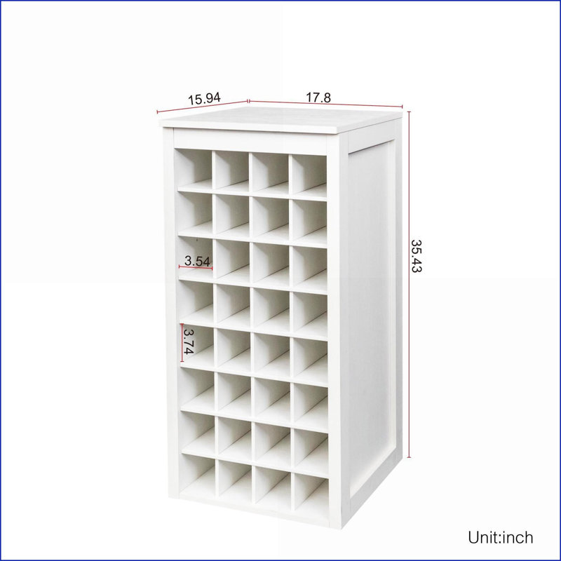 Armoire à vin 32 bouteilles brun, noyer 17,8 po x P 15,95 po x H 35,43 po | Minimaliste | Panneau de particules et panneau de fibres à densité moyenne