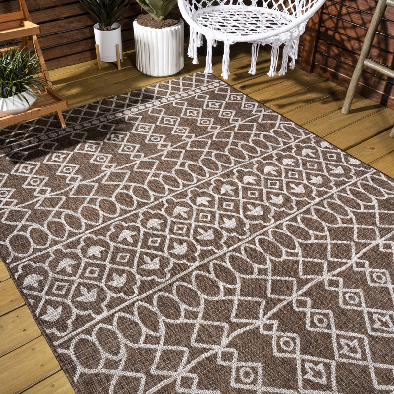Tapis d'intérieur / extérieur brun / beige Sleymaun Tribal Bohemian, Rectangle 3 pi 1 po x 5 pi
