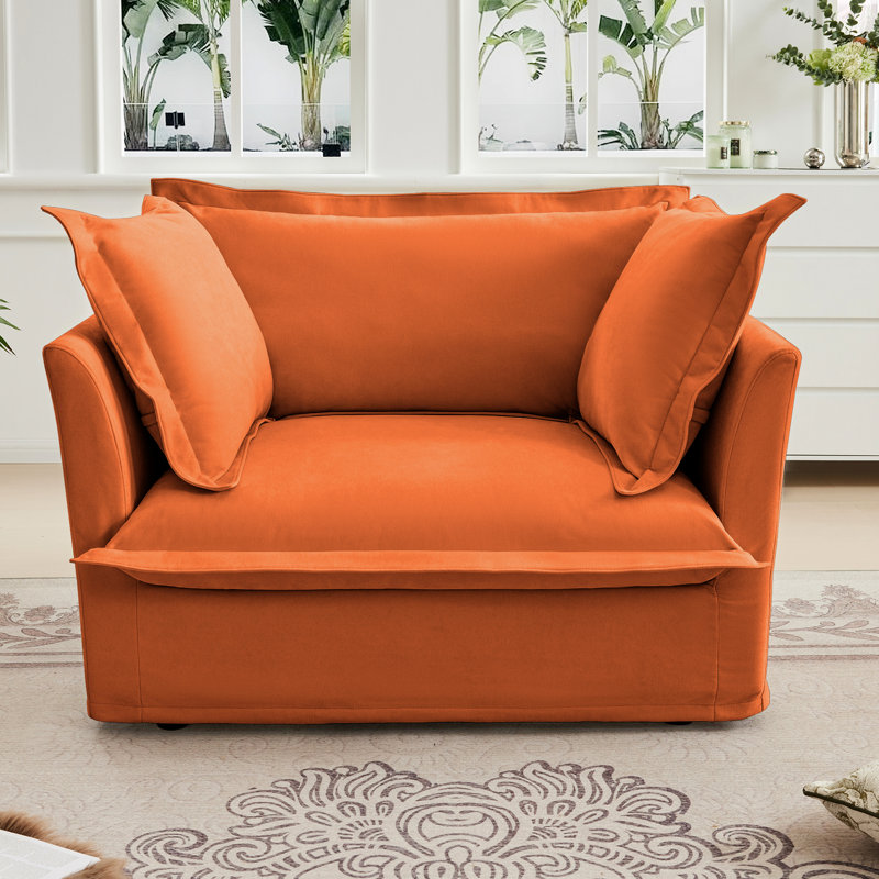 Orange Single Seat Chenille Armchair Featuring Deep Seating, Comfortable High - Back Pillows, Removable Covers, Easy Setup