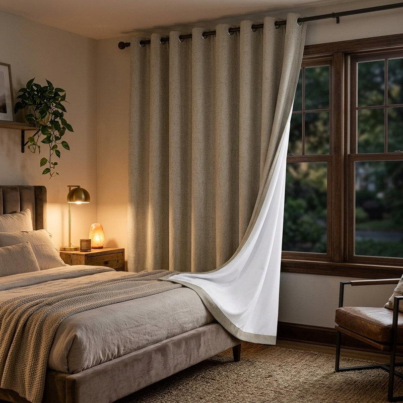 Linen Look 100% Blackout Patio Curtain, Anti-Rust Grommet Extra Wide Sliding Door Panel 100x84, Cobblestone