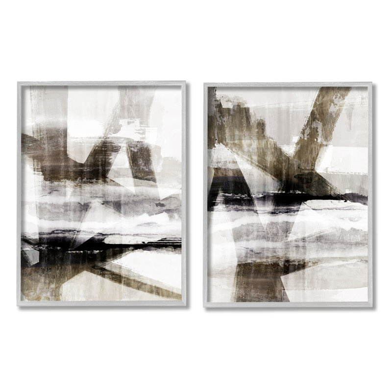 "Abstract Composition Urban Complex" par Nina Blue - ensemble de 2 impressions sur bois, H 20 po x l 32 po x P 1,5 po, Gris