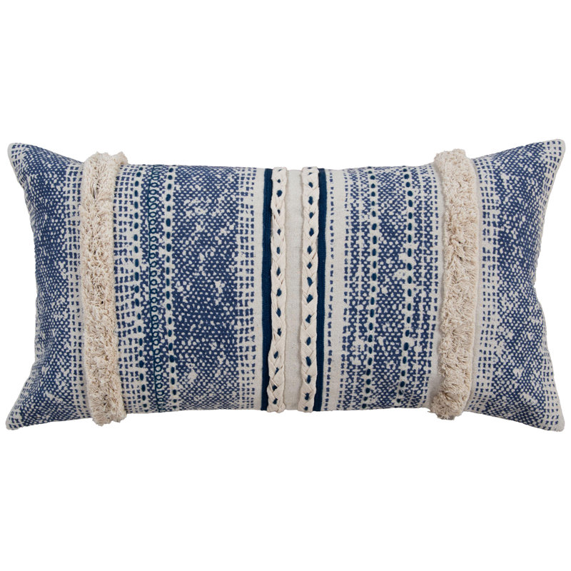 Striped Cotton Reversible Throw Pillow, Dark Blue/Natural