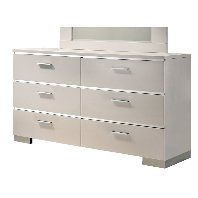Commode double 6 tiroirs avec miroir Donnellson, Blanc
