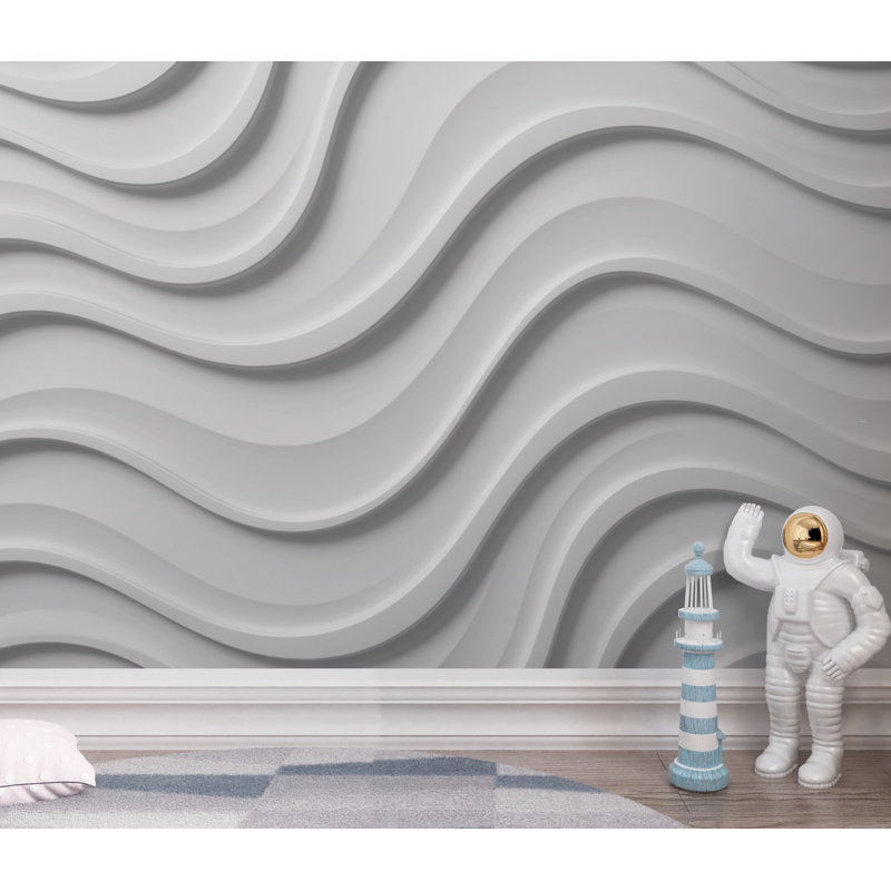 Papier peint 3D vagues de l'océan - relief en plâtre blanc
, L 120 po x l 80 po, Peler et coller