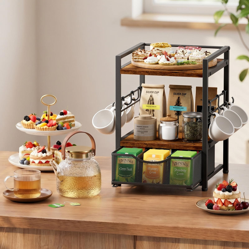 3-Tier Tea Bag Organizer with Drawer for Countertop