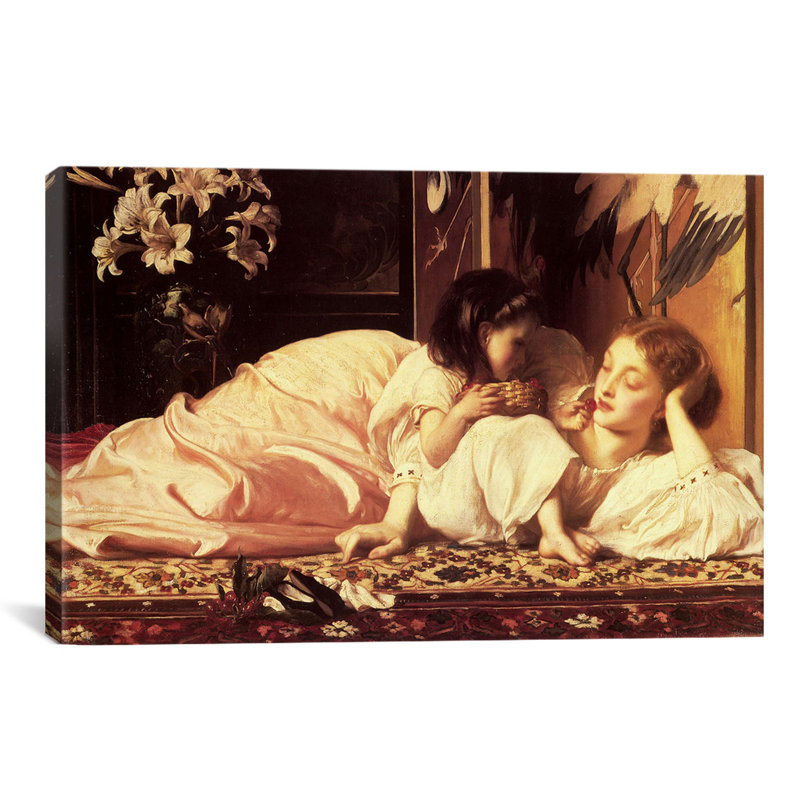 "mère et enfant" par frederick leighton, reproduction d’art sur toile, H 18 po x l 26 po x P 1,5 po, Papier avec cadre noir