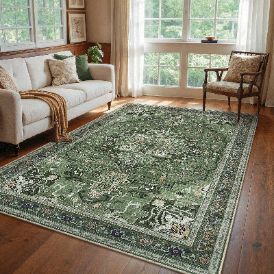 Oriental Area Rug, Vintage Low Pile Non-Slip Machine Washable Area Rug