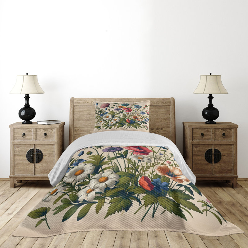 Polyester Floral Coverlet, Twin Coverlet + 1 Standard Shams
