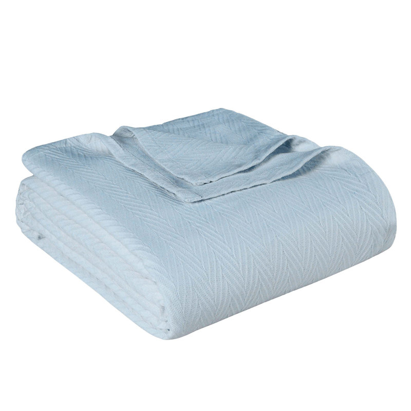 King Light Blue Cotton Woven Chevron Blanket
