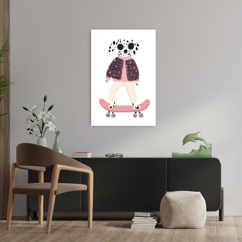 Dalmatian Skater Dog Modern Playful Whimsical Dog Wall Art Print 1 Piece Wrapped Canvas Wall Art, 91.44cm H x 60.96cm W