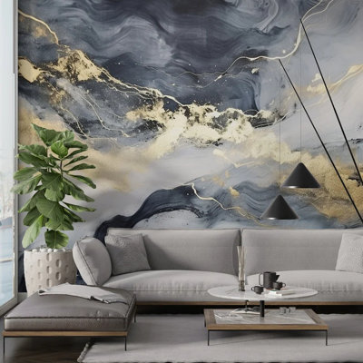 Décoration murale en marbre gris et doré
