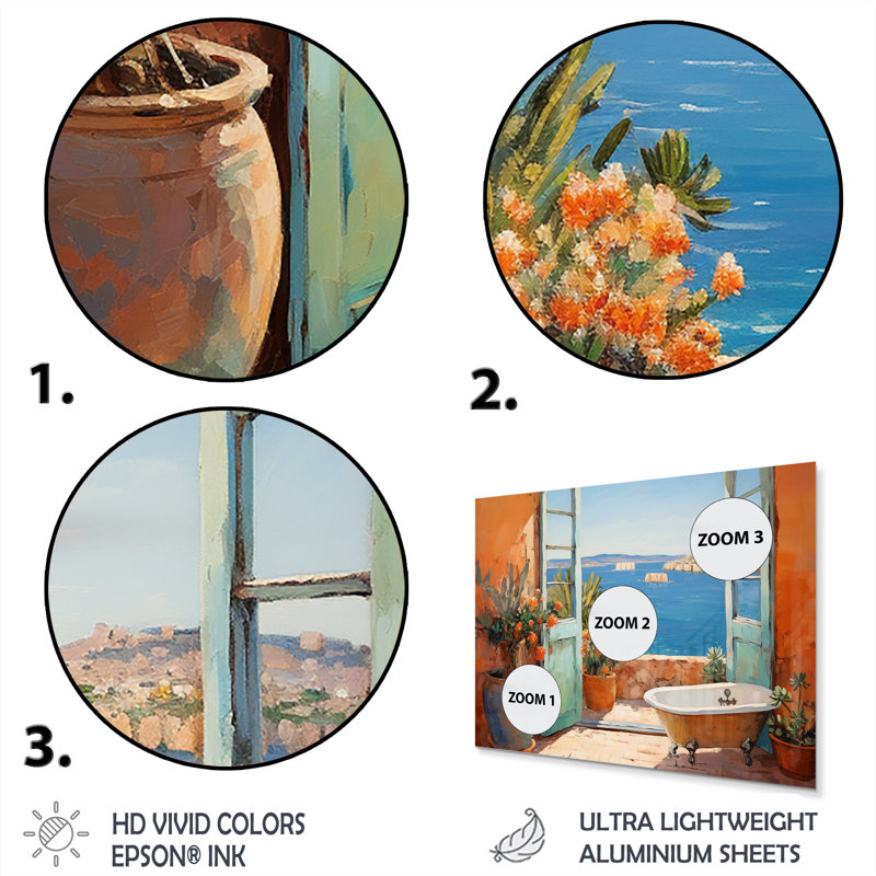 Orange Mediterranean Bath Tranquility 3 - Bathroom Metal Wall Art MT132100, 12" H x 20" W x 1" D