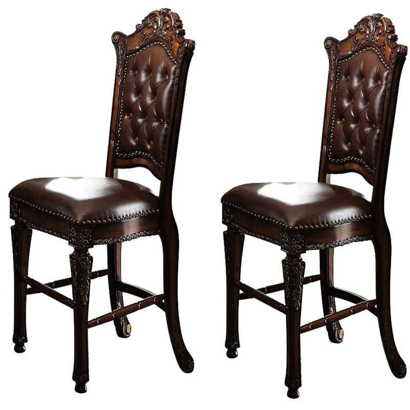 2 tabourets de salle à manger à hauteur de comptoir - garniture cerise, dossier et tête de clou (de 2) dossier élégant attrayant pour la décoration intérieure