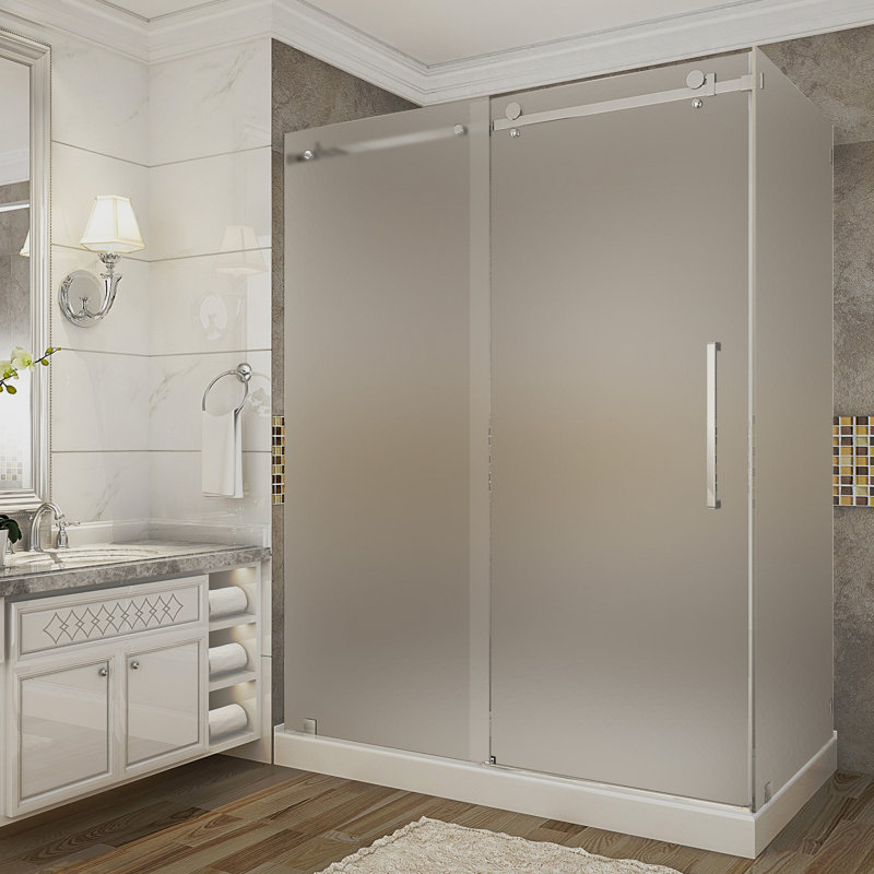 Moselle 60" x 77.5" Rectangle Sliding Shower enclosure with Base Included, Stainless Steel, Left