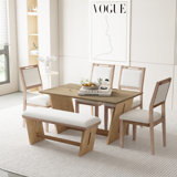 6-Piece Dining Set with Rectangular Table Upholstered Chairs and  Bench