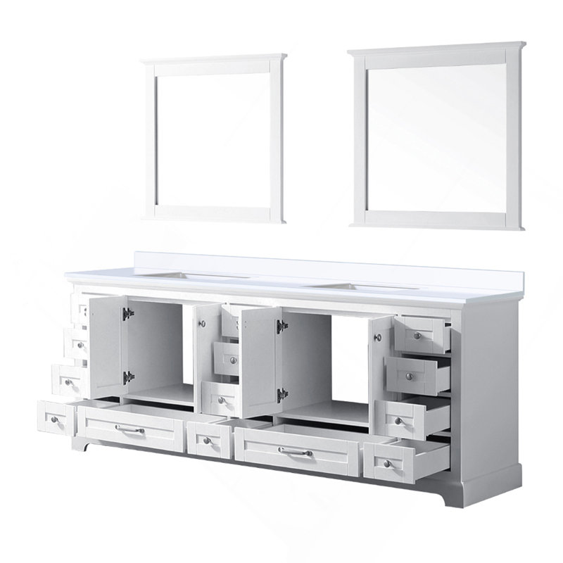 Meuble-lavabo double blanc 84 po X P 22 po P, plateau en quartz blanc et Miroirs, Blanc
