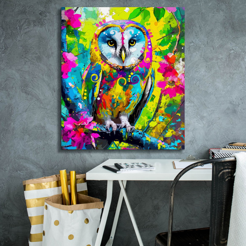 «The Waiting Barn Owl» par Dean Russo, art mural sur toile, H 30 po x l 26 po x P 1,5 po