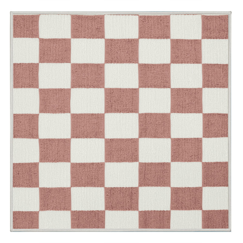 Machine Washable Checkered White Area Rug, Square 5'