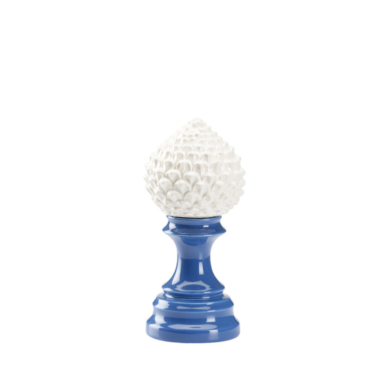 Artichoke Handmade Ceramic Finial, 9.5" H x 4.5" W x 4.5" D, Blue/Cream Glaze