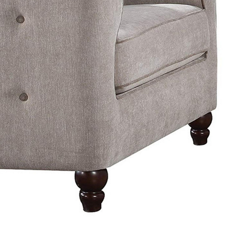 Fauteuil capitonné large brun clair Arreona, Mélange de polyester beige