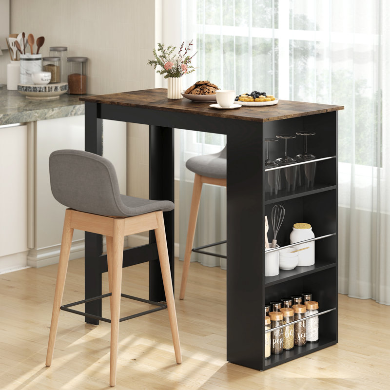 Table de bar avec 3 tablettes pour la cuisine, brun rustique, Brun rustique