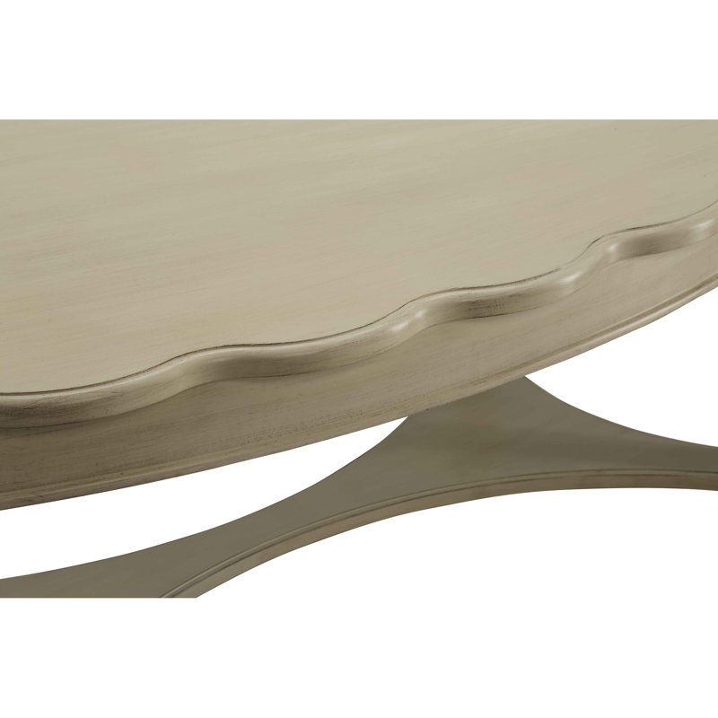 Antique White Finish Coffee Table In French - Solid Wood And Storage Feature Elegant Oval Shape, Wooden Top Bottom Shelf