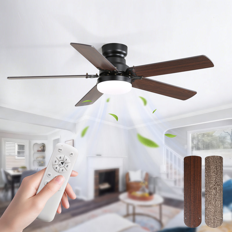 Ventilateur de plafond moderne à 5 pales avec lumière DEL et télécommande Derick, Noir, 42"