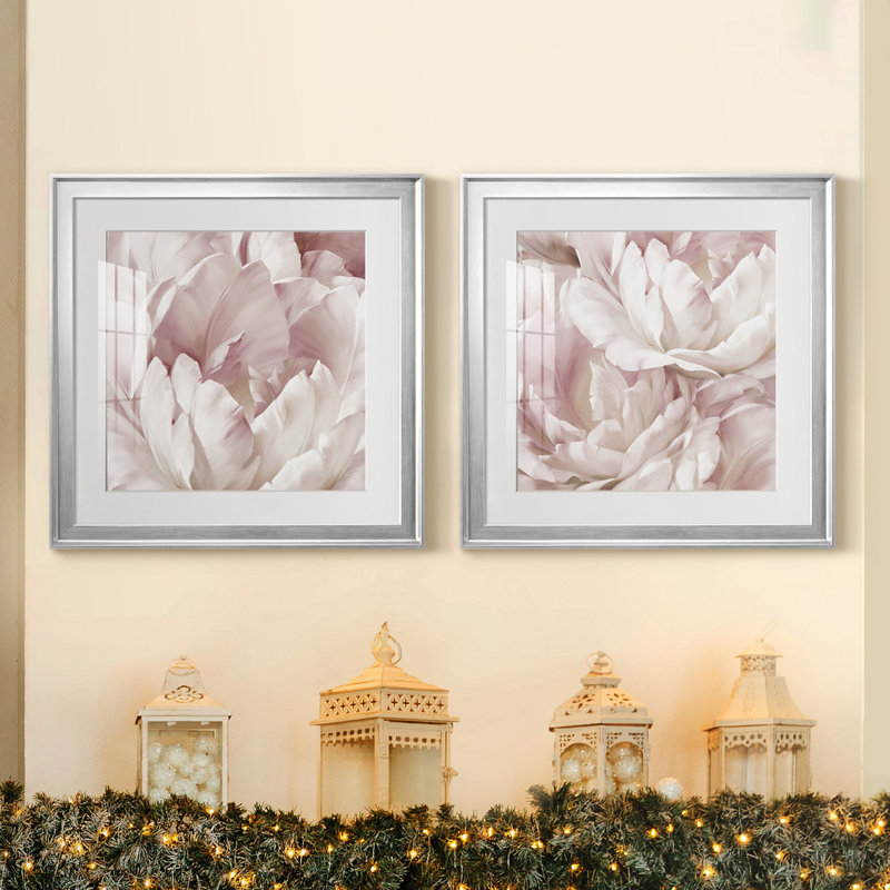 Intime Blush III - ensemble de 2 reproductions d'art, H 22,5 po x l 45 po, Impression encadrée avec passe-partout, Silver