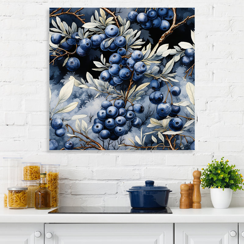 «Winter Berry Blueberry Grove II», art mural fruits, H 36 po x l 36 po x P 1,5 po