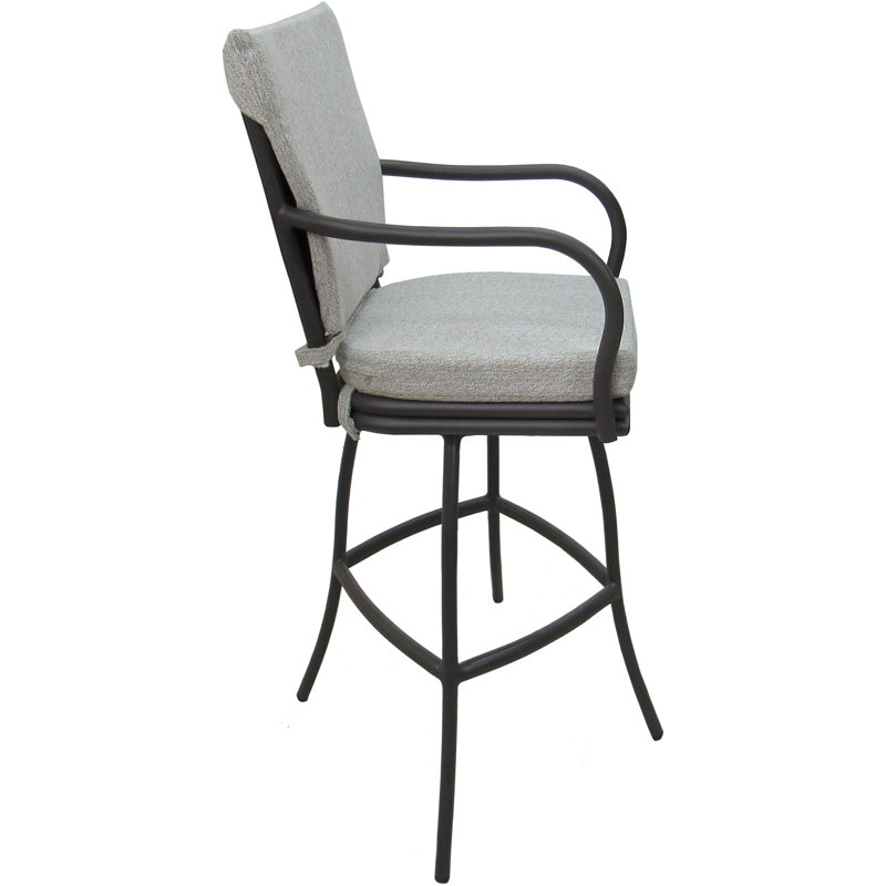 Tabouret d'extérieur en aluminium avec coussin Travisha, Blanc, Gris, 30"