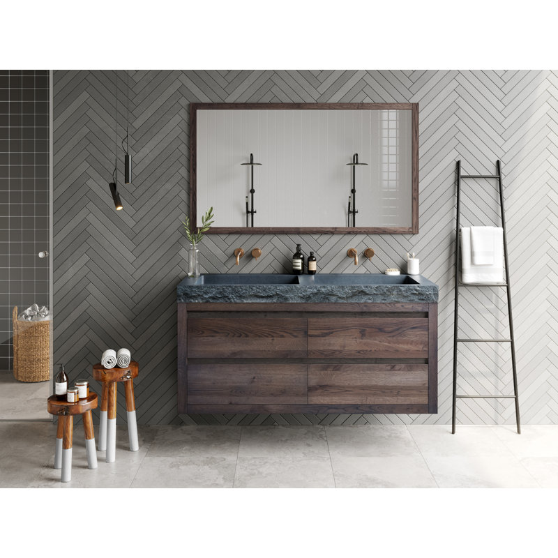 Damaria Wood Wall Mirror, Charcoal, 50cm H x 120cm W
