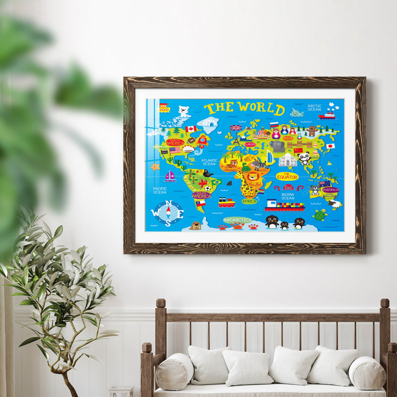 Carte du monde - impression encadrée, H 24 po x l 18 po x P 1,5 po, Cadre noyer