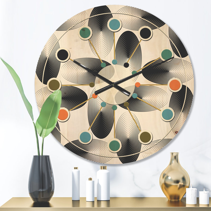 Horloge murale géométrique en bois à motif abstrait IV, Petit