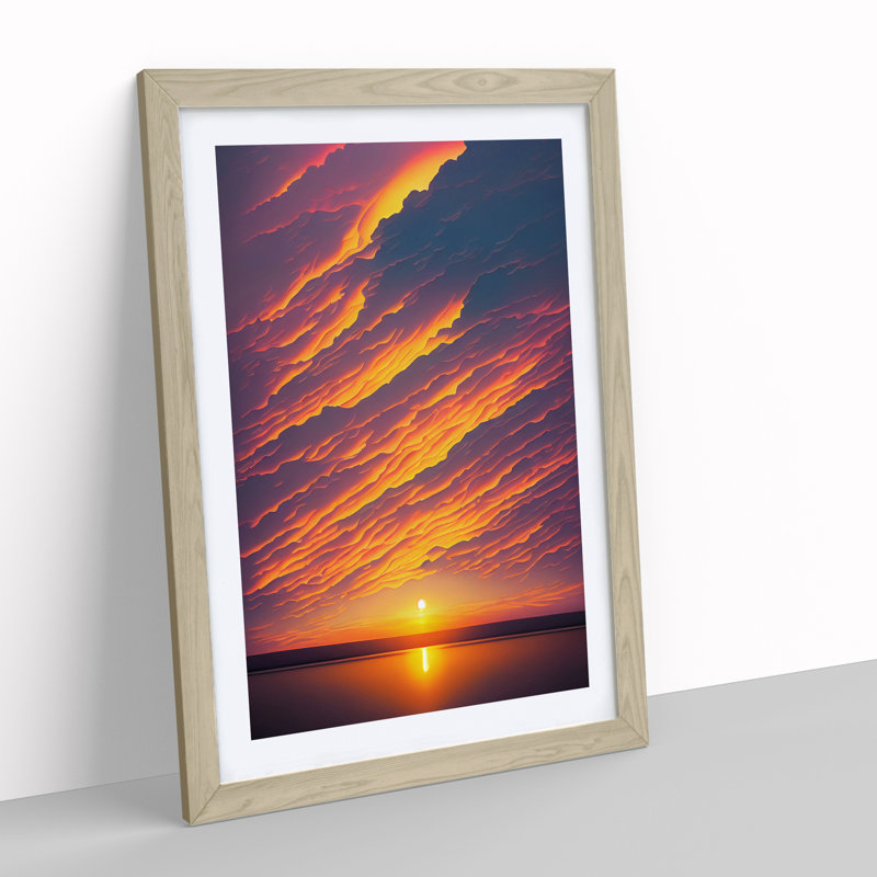 XV1022-572X An Astounding Ocean Sunset - Single Picture Frame Print, 46cm H x 34cm W x 2cm D, Oak