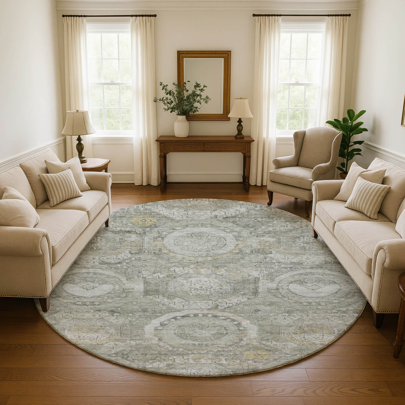Premium Machine Washable Honig AMF1661 Panel Rug, Round 8'