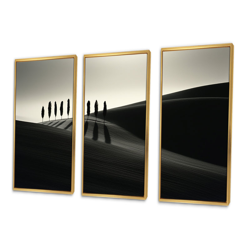 Ensemble d'art mural noir et blanc «Solitude Road», Cadre flottant doré, H 40 po x l 60 po x P 1 po